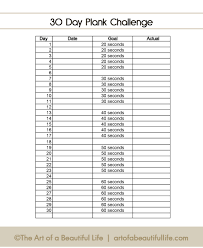 30 Day Plank Challenge Printable Chart Www