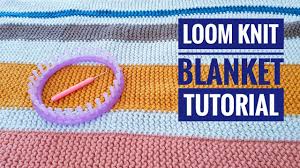 How To Loom Knit A Garter Stitch Striped Blanket Rug Using A Round Loom Diy Tutorial