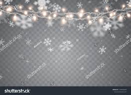 Snow With Glowing Christmas Lights Isolated On Transparent Background White Snow Flakes Falling And Xmas Garlands Strings Vector Christmas Lights Lights Glow