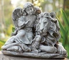 Features Material Resin And Stone Mix Product Type Statue Color Gray Style Traditional Material Resin Engelstatuen Lowe Und Lamm Engel Skulptur