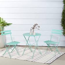 A nice patio table accompanied by a few sturdy chairs can be essential for decorating the outdoor room. Inovix Grand Premium Steel Bistro Folding Outdoor Furniture 3 Piece Set Of Foldable Patio Table And Chairs Macaron Blue Amazon Com Au Home