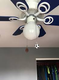 Ceiling Fan Has New Life Spray Painted Blades Blue And Added Sports Theme Fan Pulls Painting Ceiling Fans Ceiling Fan Ceiling Fan Blades