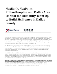 NexBank, NexPoint Philanthropies, and Dallas Area Habitat for Humanity Team  Up to Build Six Homes in Dallas County