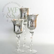 Mercury glass round blue vase, 7 in tall, stunning for floral arrangements, wedding or anniversary centerpiece, any decor. Set Of 3 Silver Mercury Glass Vases Tall Candle Holders Wholesale Twisted Stand Wholesale Flowers And Supplies