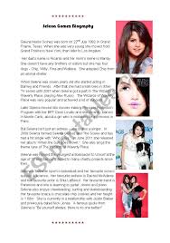But, as gomez has lived her life under a microscope for over a decade, she has been forced to deal with her trials and tribulations on a massive stage. Selena Gomez Biography And Factfile Esl Worksheet By F1girl1982
