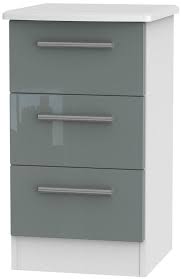 White three drawer bedside cabinet chest of drawers bedroom. Knightsbridge 3 Drawer Bedside Cabinet High Gloss Grey And White Cfs Furniture Uk