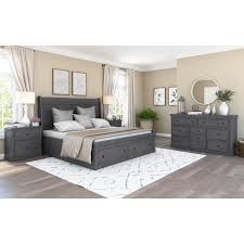Grey, wood bedroom sets : Kelowna Solid Mahogany Wood 4 Piece Gray Bedroom Set