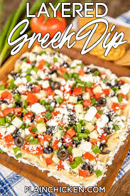 Layered Greek Dip With Hummus Cream Cheese In 2020 Greek Dip Greek Layer Dip Baked Appetizers