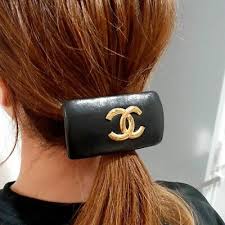 CHANEL Leather COCO Mark Barrette Hair Clip about 4.8 x 9.5cm Black X Gold  Auth