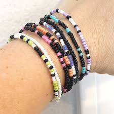 Bead Bracelet Clipart Black And White Bold Bright 8 Colorful Individual Beaded Bracelet Set Etsy In 2020 Small Bead Bracelet Tiny Bead Bracelet Beaded Bracelets