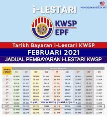 Bagi permohonan pengeluaran yang diterima pada bulan april 2020, bayaran akan dibuat bermula pada 4 kelayakan bilangan bulan pengeluaran dikira bermula dari tarikh penerimaan permohonan pengeluaran yang diluluskan oleh kwsp sehingga. Tarikh Bayaran I Lestari Kwsp Bulan Februari 2021