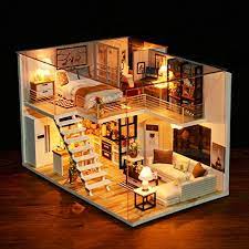 Wyd Diy Loft Apartments Wooden Dollhouse Miniature Dolls House Led Lig Tiny House Design Diy Cabin House Design