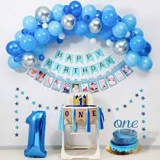 Amazon Com Baby Boy 1st Birthday Decorations Blue Party Supplies For One Highchair Banner Decorations Royal Prince Crown Happy Birthday Banner 12 Months Photo Banner Blue Silver Balloon Garland Kit One Cake Topper Toys Games