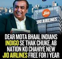 Dea Ambani please launch “Jio Airlines”🥺 Log Indigo se thak ...