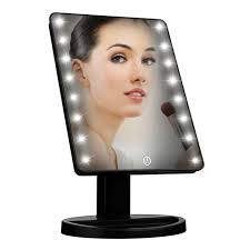 16 LED Vanity Light Touch Switch LED Desktop Storage Makeup Mirror With  Light Dressing 360 °Rotating Portable Mirror Light