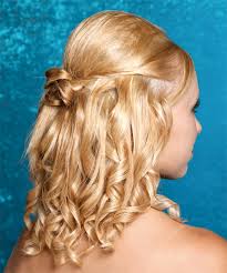 Try a unique part or pull it into a bun to mix. Medium Curly Honey Blonde Updo