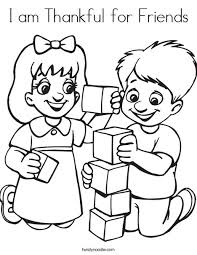 The tree coloring page has the words i am thankful to the lord. it has bare tree branches, pumpkins, and a child's swing. I Am Thankful For Friends Coloring Page Twisty Noodle