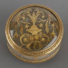 Download Circular Straight Sided Box And Cover With Convex Lid And Base Glazed Cover Inset With Gold Filigree Flowers Foliage Jewelry Box Beautiful Box Car Boot Sale