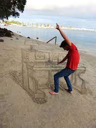 3d Sand Art Piano New Zealand Sand Art Sand Drawing 3d Beach Art