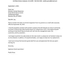 One week notice letter example. Retail Job Resignation Letter Example