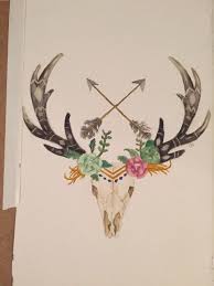 Deer Skull With Arrows And Flowers Watercolor Deer Skull Arrows Patterned Antlers By Creativebyc On E Deer Antler Tattoos Deer Skull Art Deer Skull Tattoos