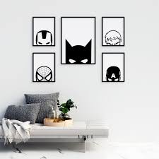 Black And White Superhero Wall Art Set Of 5 Superhero Prints Batman Spiderman Captain America Hulk Iron Man Superhero Print Black And White Superhero Prints Nursery Boy Room Art Marvel Boys Room Spiderman Room