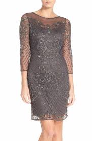 New Pisarro Nights Beaded Illusion Neck Mesh Dress Ash Gray Slate 3 4 Sleeve 10 Pisarronights Dresses Illusion Dress Sheer Sleeve Dress
