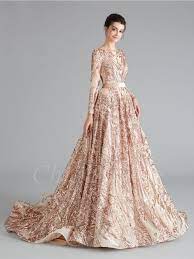 Unnachahmlich, leichte und komfortable brautkleider begeistern in femininen silhouetten. A Linie Abendkleid Glitzer Ballkleid Langarm Rosegold Pailletten Mit Gurtel