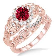 Once she slips on this dazzling diamond wedding set in 14 karat white gold she'll see diamonds sparkle from every direction. Jeenjewels 1 25 Carat Ruby Diamond Vintage Floral Bridal Set Engagement Ring On 10k Rose Gold Walmart Com Walmart Com