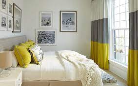 This portland home used light blue walls and turquoise chairs to beautifying bedroom, the yellow throw pillow accented the room. Cheerful Sophistication 25 Elegant Gray And Yellow Bedrooms