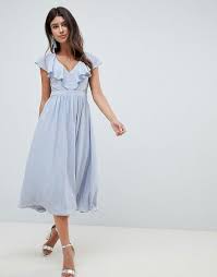 Asos Asos Design Lace Insert Midi Dress With Ruffle Bodice Spring Cocktail Dress Pretty Dresses Maternity Dresses Spring