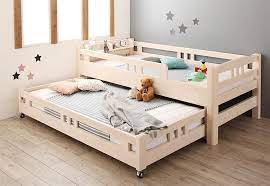 ホワイト木目の棚付き3段ベッド ロータイプ 親子ベッド インテリア 家具 ベッド