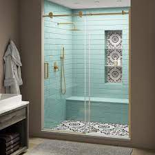 Maybe you would like to learn more about one of these? Aston Coraline Xl 44 48 In X 80 In Frameless Sliding Shower Door With Starcast Clear Glass In Brushed Gold Left Hand Sdr984ez Uc Bg 4880 L The Home Depot