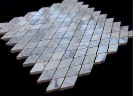 1x1.875by stone carrara white marble 1x1 7/8 rhomboid pieces mounted on 12x12 sturdy mesh tile sheet 19 rows. Italian White Carrara Marble Rhomboid Diamond Polished Mosaic Tile
