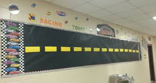 Racing Toward Perfect Attendance Bulletin Board Perfect Attendance Attendance Board School Counseling Bulletin Boards
