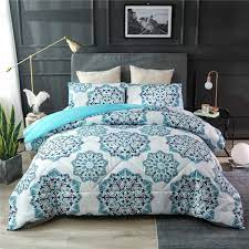 Amazon Com Ntbed Bohemian Comforter Set Queen 90 X90 Boho Chic Medallion Printed Quilt Teal Mandala Microfiber Bedding Sets For All Season Kitchen Dining