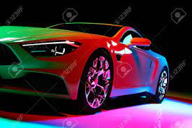 Follow the vibe and change your wallpaper every day! Modern Coupe Car In Colorful Spotlights On A Black Background Stock Photo Picture And Royalty Free Image Image 103948580