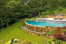 New Landscaping On A Hill Sloped Yard House Ideas Hill House Ideas Landscaping Sloped Yard In 2020 Sloped Backyard Backyard Pool Landscaping Sloped Yard