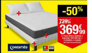 Chaque zone de couchage doit certains sommiers possèdent des lattes avec des caoutchoucs modulables, pour s'adapter au confort de chacun. Offre Pack Ultimo Matelas Sommier 140x190 Cm 2 Oreillers 4 Pieds Dreamea Ressorts Chez But