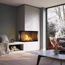 This streamlined insert blends in beautifully in any modern home. Corner Fireplace Insert Visio 2 L Attika Feuer Ag Wood Burning