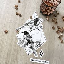 Bird And Flower Tattoo Dotwork Magpies Birds Flower Tattoo Design Commissions Are Welcome Www Rawaf Shop Commissions Foot Tattoos Magpie Tattoo Bird And Flower Tattoo