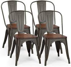 This metal dining chair set with modern industrial design, perfectly suits your kitchen, cafe and so on. Buy Costway 18 Inch Dining Chair Set Of 4 Industrial Vintage Stackable Metal Chairs Counter Bar Chairs With High Backrest Wood Seat For Home Kitchen And Cafe Bar Use Online In Indonesia B07p24h1s6