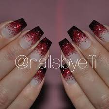 Matte Black And Red Glitter Nails Black Tip French Manicure With Red Glitter By Nailsbyeffi Ombre Nails Glitter Glitter French Manicure Red Tip Nails