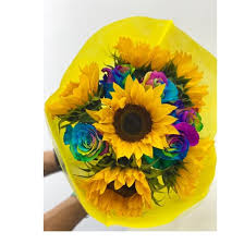 Flowers same day delivery, bouquets, arranged flower, orchid, gift, fruit basket, order on line, alice florist taipei, taiwan. Bouquet Of Rainbow Roses And Sunflowers Order Here Same Day Delivery