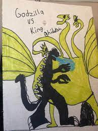 King ghidorah is on his way to godzilla island. Godzilla Vs King Ghidorah Drawing By My Kid Godzilla