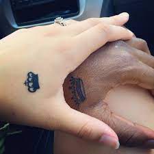 Couples king and queen tattoo. Interracial couple. | Queen tattoo, Tattoos,  Print tattoos