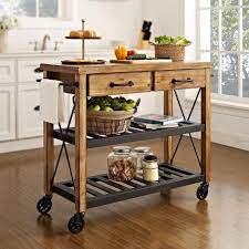 Crosley Roots Rack Industrial Natural Kitchen Cart With Towel Rack Cf3008 Na The Home Depot Kitchen Cart Portable Kitchen Island Kitchen Island Trolley