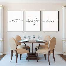 Wall art for dining room and kitchen. Eat Laugh Love Print Set Of Three Calligraphy Prints Home Wall Etsy In 2021 Dinning Room Wall Decor Dining Room Small Apartment Dining Room