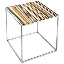 Modjulez Side Table Striped Multicolor Glass Piece With Stainless Steel Base Table Modern Glass Side Table