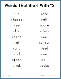 Weird & amazing animal facts! Words That Start With S For Kindergarten Primarylearning Org